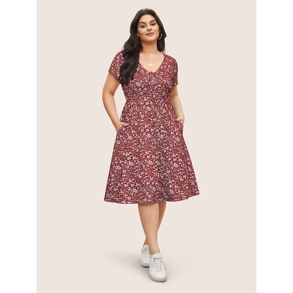 Plus Size 30 6X Floral BloomChic Stretchy Curvy Midi Dress With Pockets - Picture 1 of 6